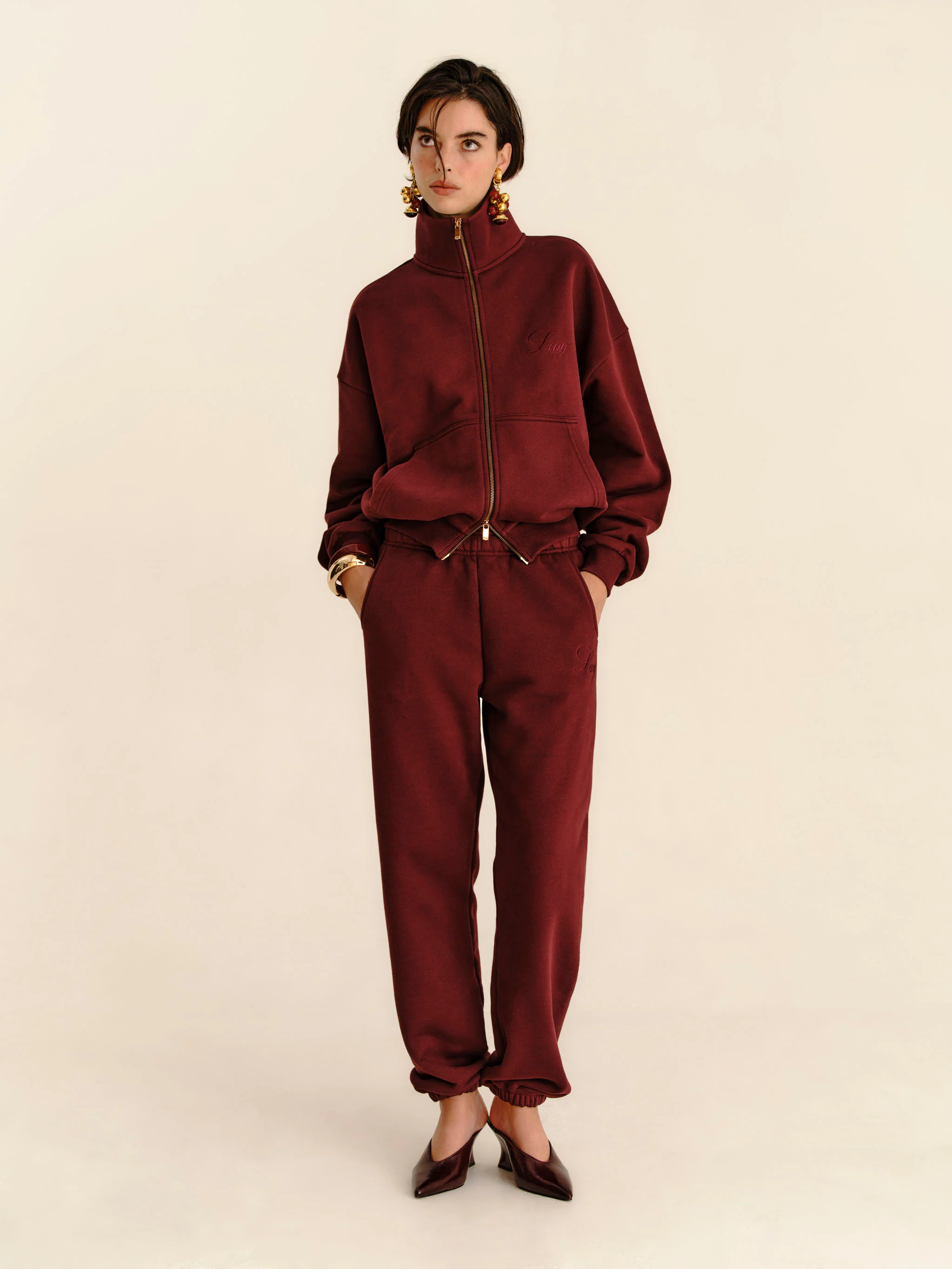 French Terry Funnel Neck - Burgundy - Image 3