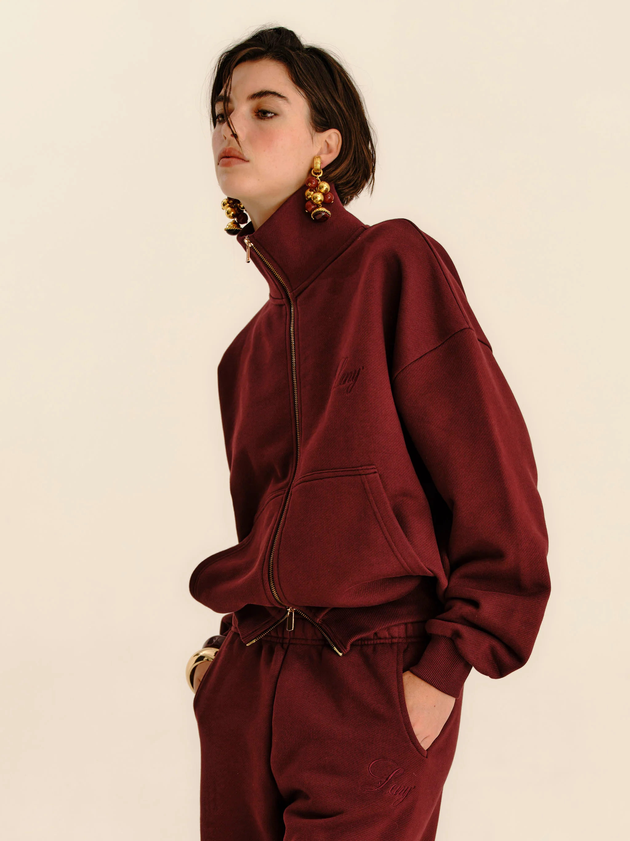 French Terry Funnel Neck - Burgundy - Image 5