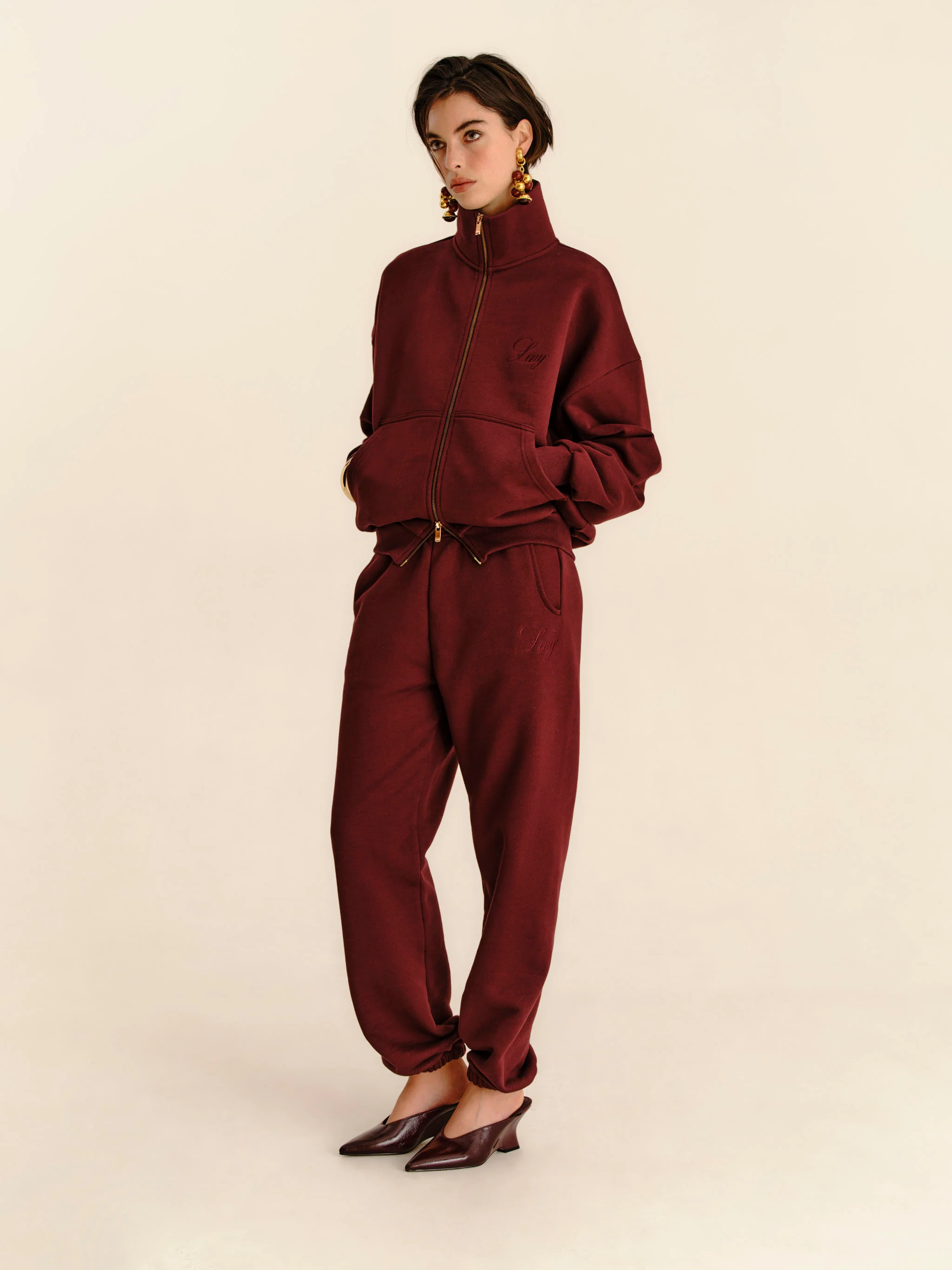 French Terry Sweatpants - Burgundy - Image 4