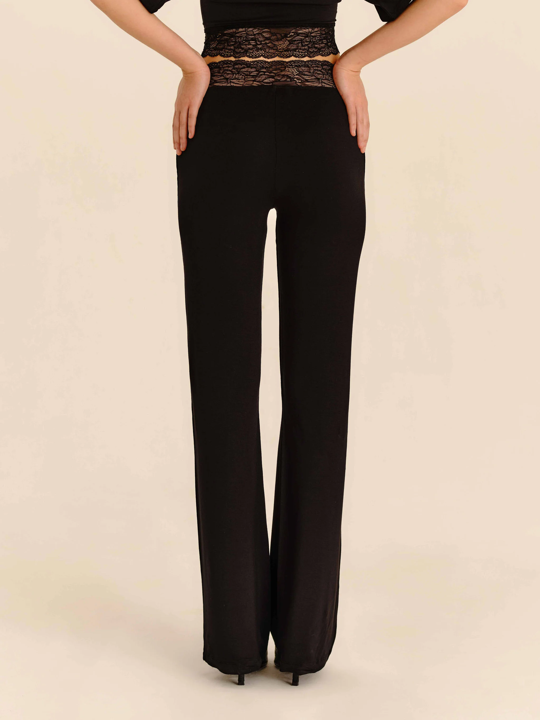 Lace Trim Pants - Jet Black - Image 5