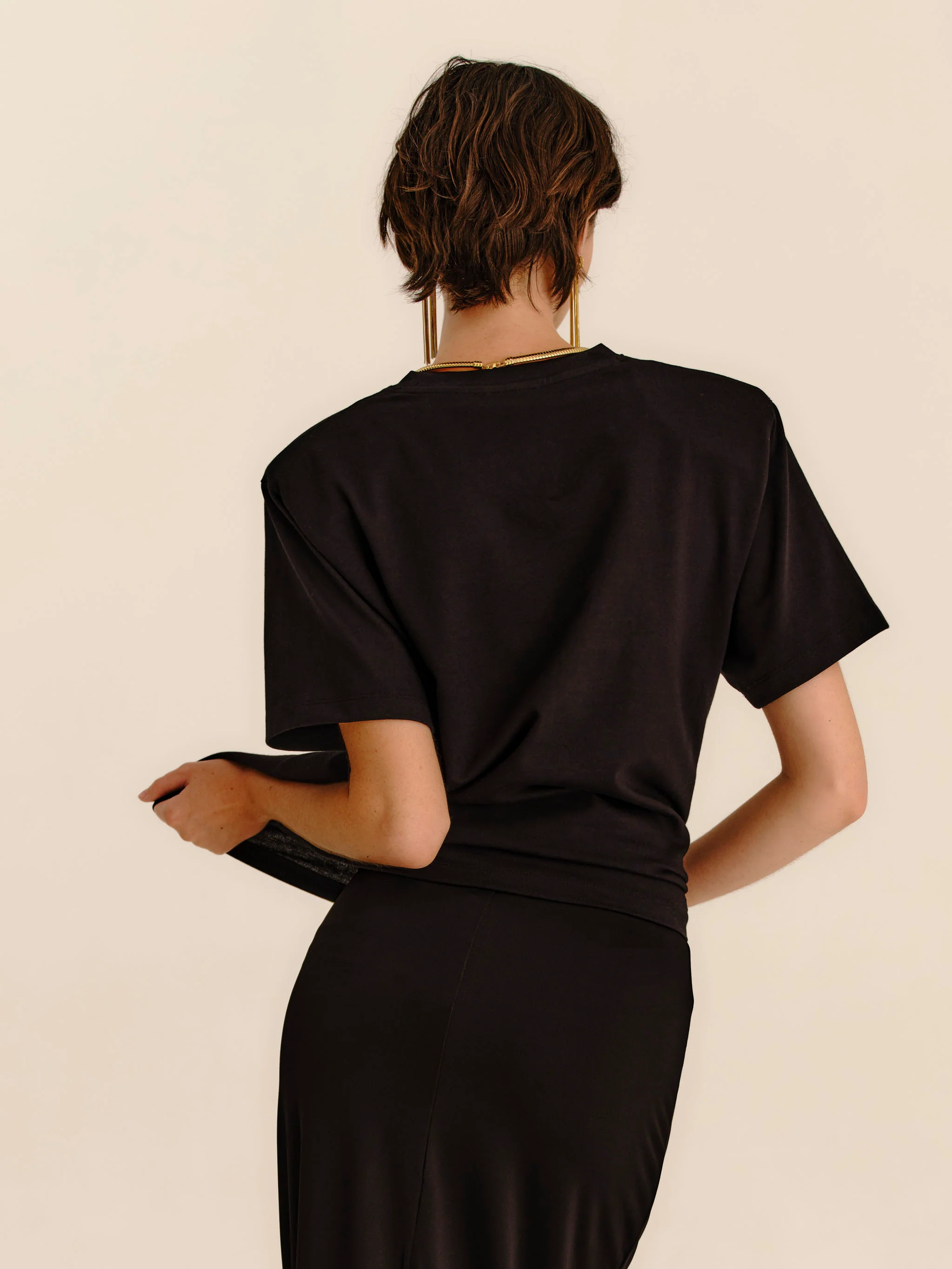 Padded Shoulder T-shirt - Jet Black - Image 2