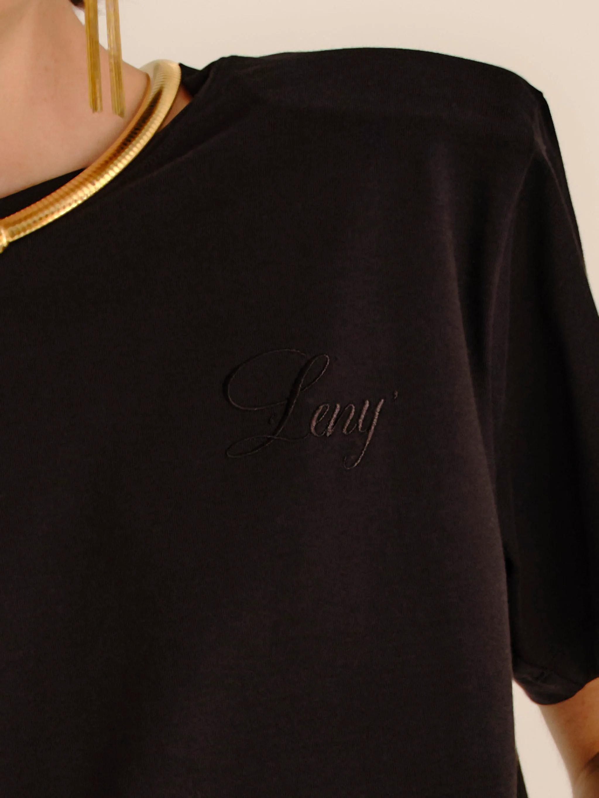 Padded Shoulder T-shirt - Jet Black - Image 3