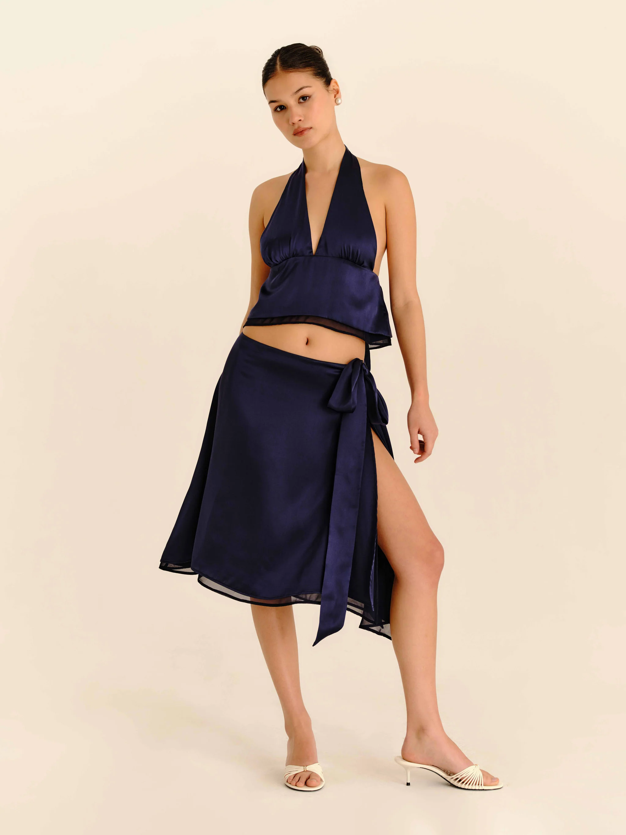 Romance Silk Blouse - Navy Blue - Image 3