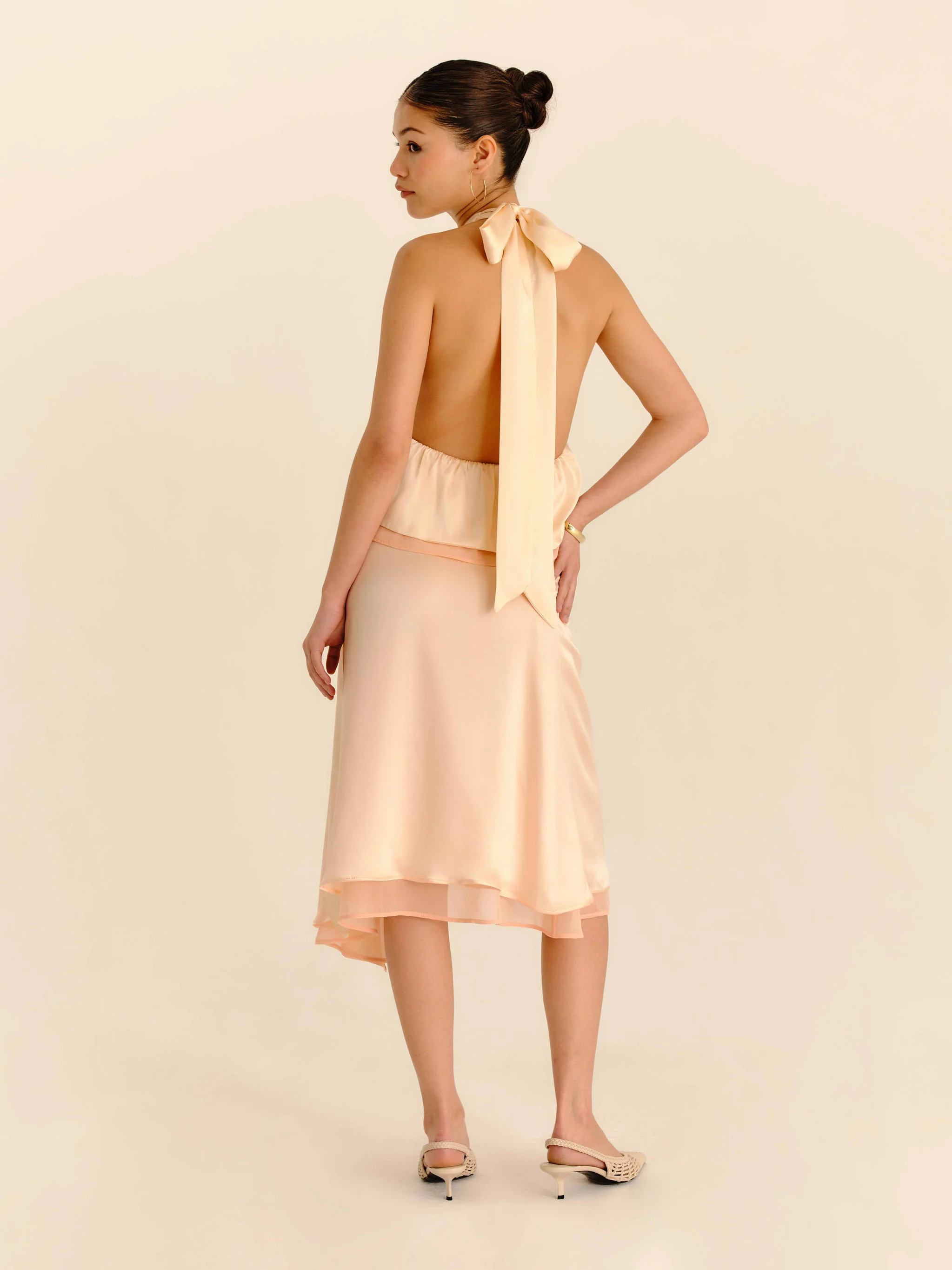 Romance Silk Midi Skirt - Champagne - Image 4