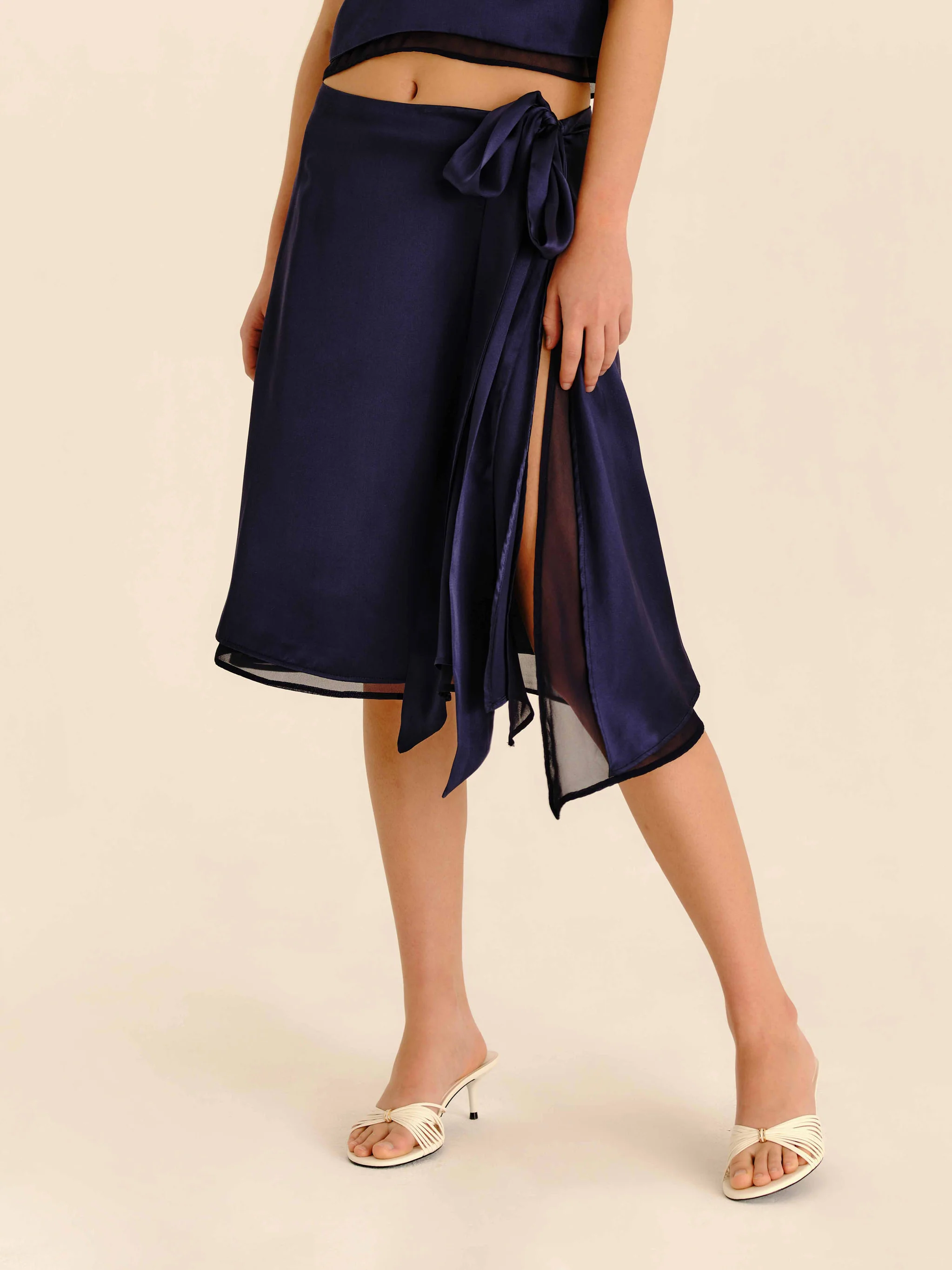 Romance Silk Midi Skirt - Navy Blue - Image 6